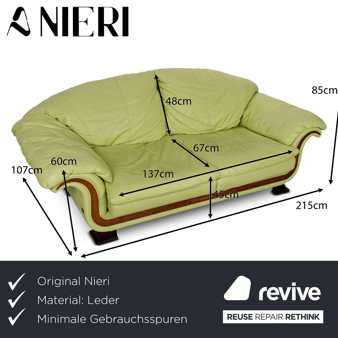 Nieri Divani Leather Two-Seater Green Sofa Couch