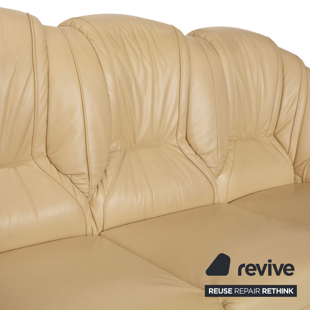 Nieri Leder Holz Dreisitzer Creme Braun Sofa Couch