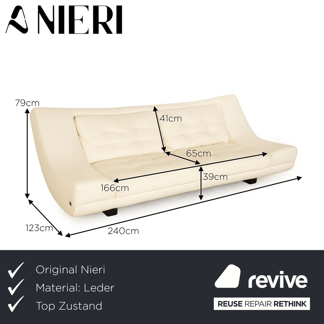 Nieri Leather Three Seater Cream Sofa Couch
