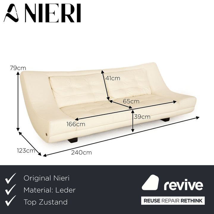Nieri Leather Three Seater Cream Sofa Couch