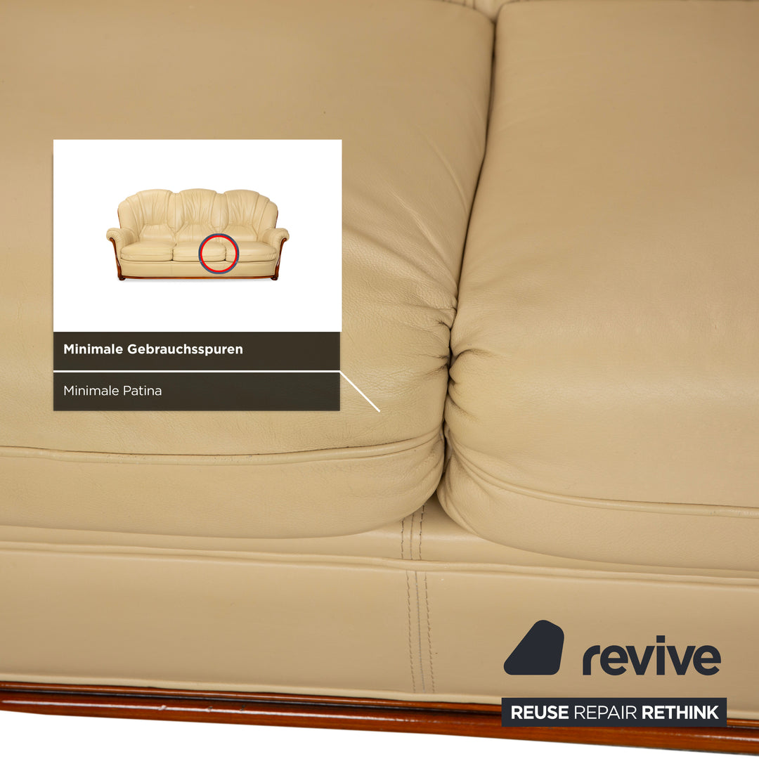 Nieri Leder Holz Dreisitzer Creme Braun Sofa Couch