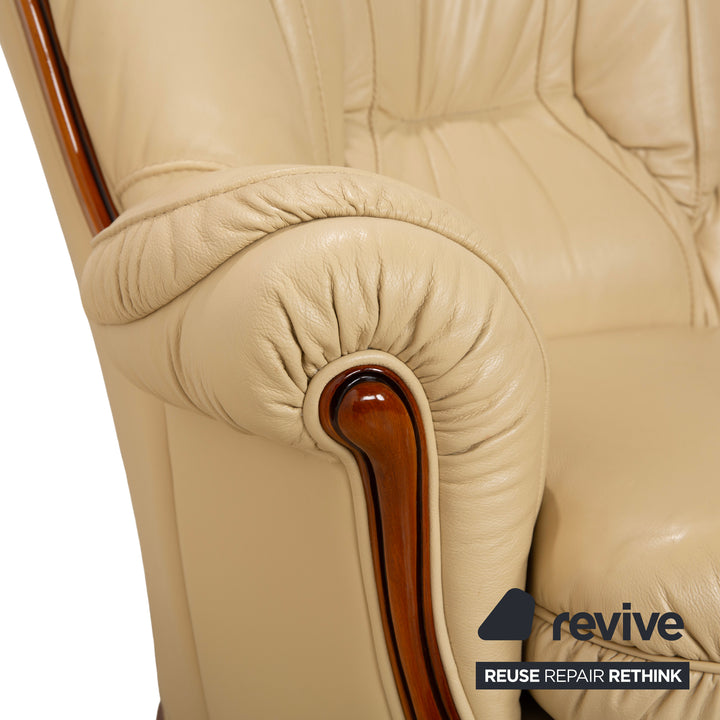 Nieri Leder Holz Dreisitzer Creme Braun Sofa Couch