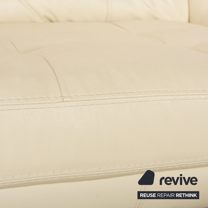 Nieri Leather Three Seater Cream Sofa Couch