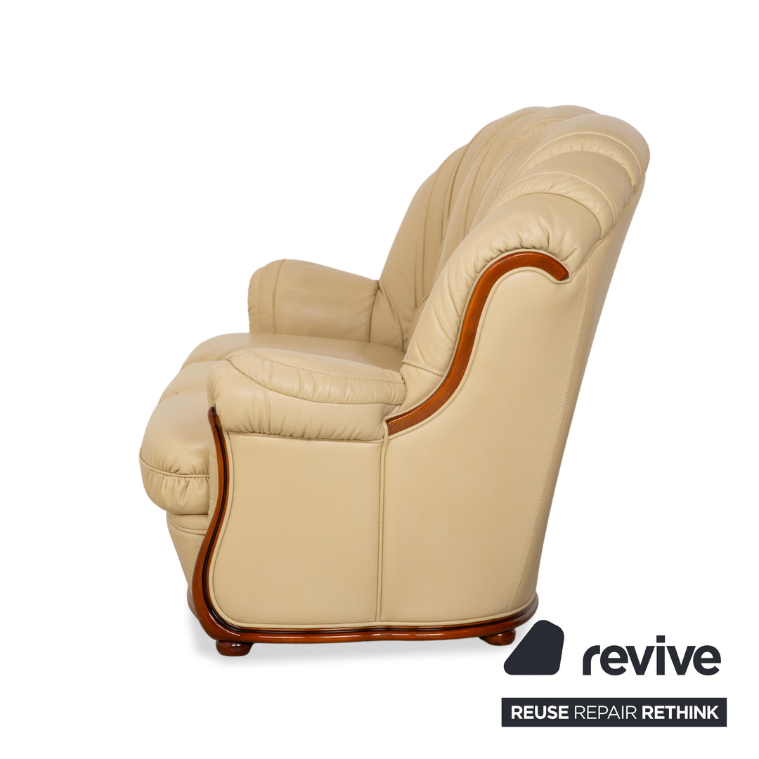 Nieri Leder Holz Dreisitzer Creme Braun Sofa Couch