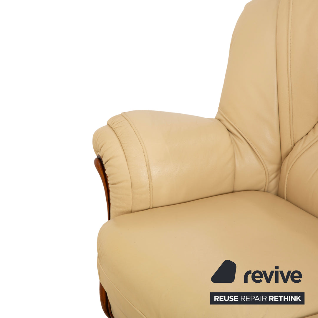 Nieri Leder Holz Dreisitzer Creme Braun Sofa Couch