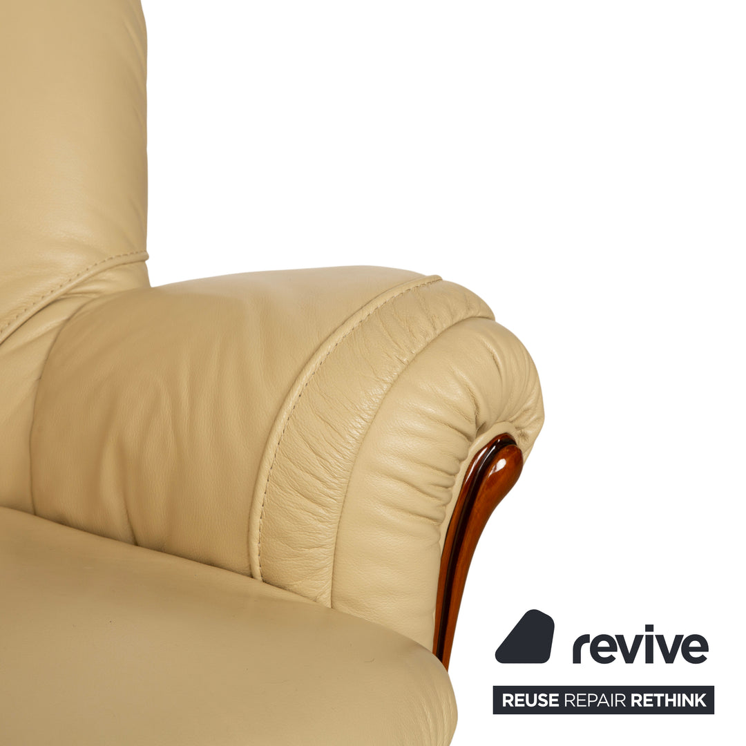 Nieri Leder Holz Dreisitzer Creme Braun Sofa Couch