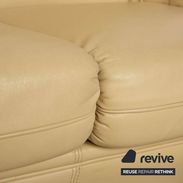 Nieri Leder Holz Dreisitzer Creme Braun Sofa Couch