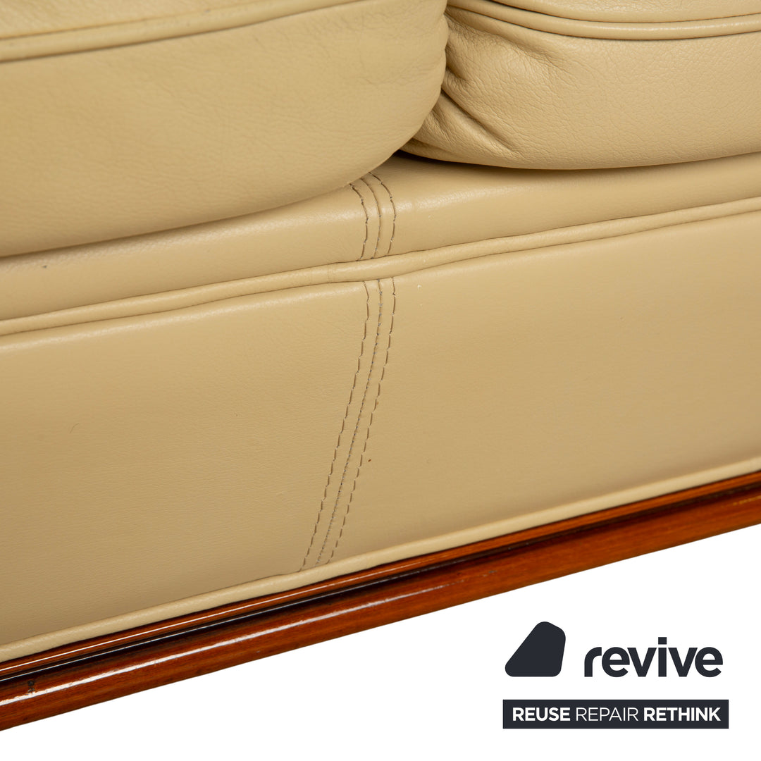 Nieri Leder Holz Dreisitzer Creme Braun Sofa Couch