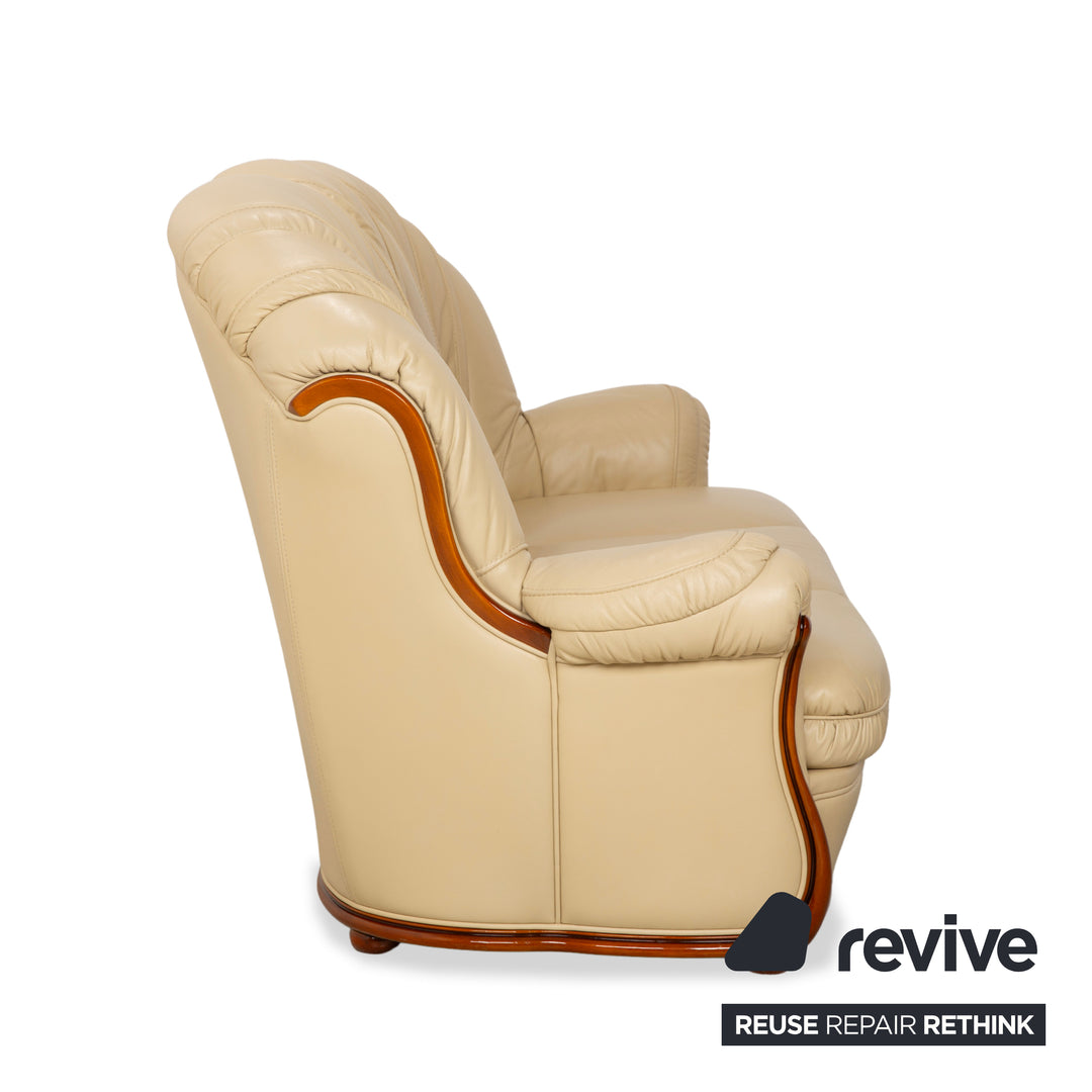 Nieri Leder Holz Dreisitzer Creme Braun Sofa Couch