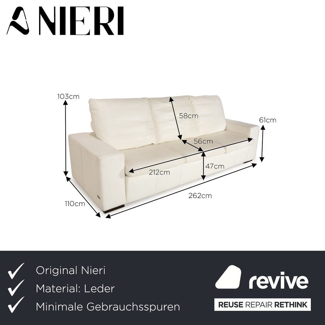 Nieri Leather Three-Seater Cream White Sofa Couch