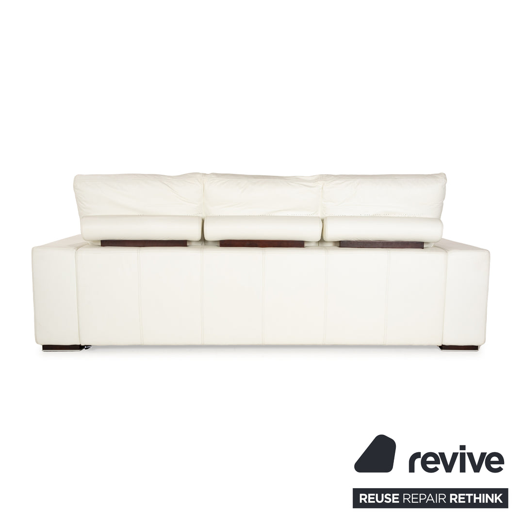 Nieri Leather Three-Seater Cream White Sofa Couch