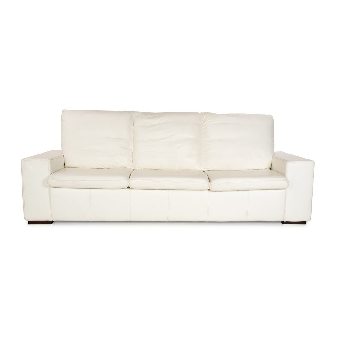 Nieri Leather Three-Seater Cream White Sofa Couch