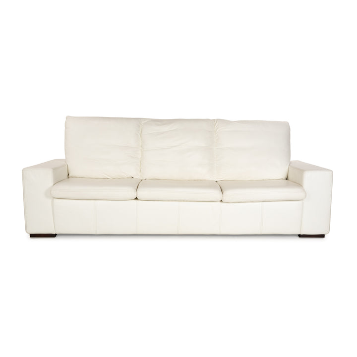 Nieri Leather Three-Seater Cream White Sofa Couch