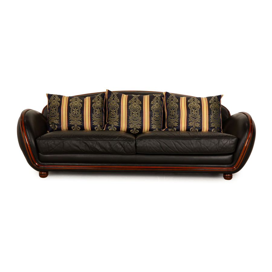 Nieri Leather Three Seater Black Sofa Couch