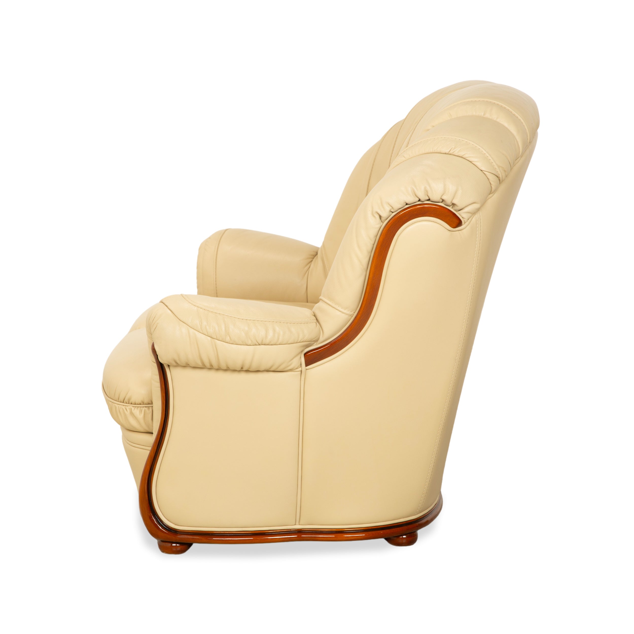Nieri Leather Wood Three-Seater Two-Seater Cream Brown Sofa Couch