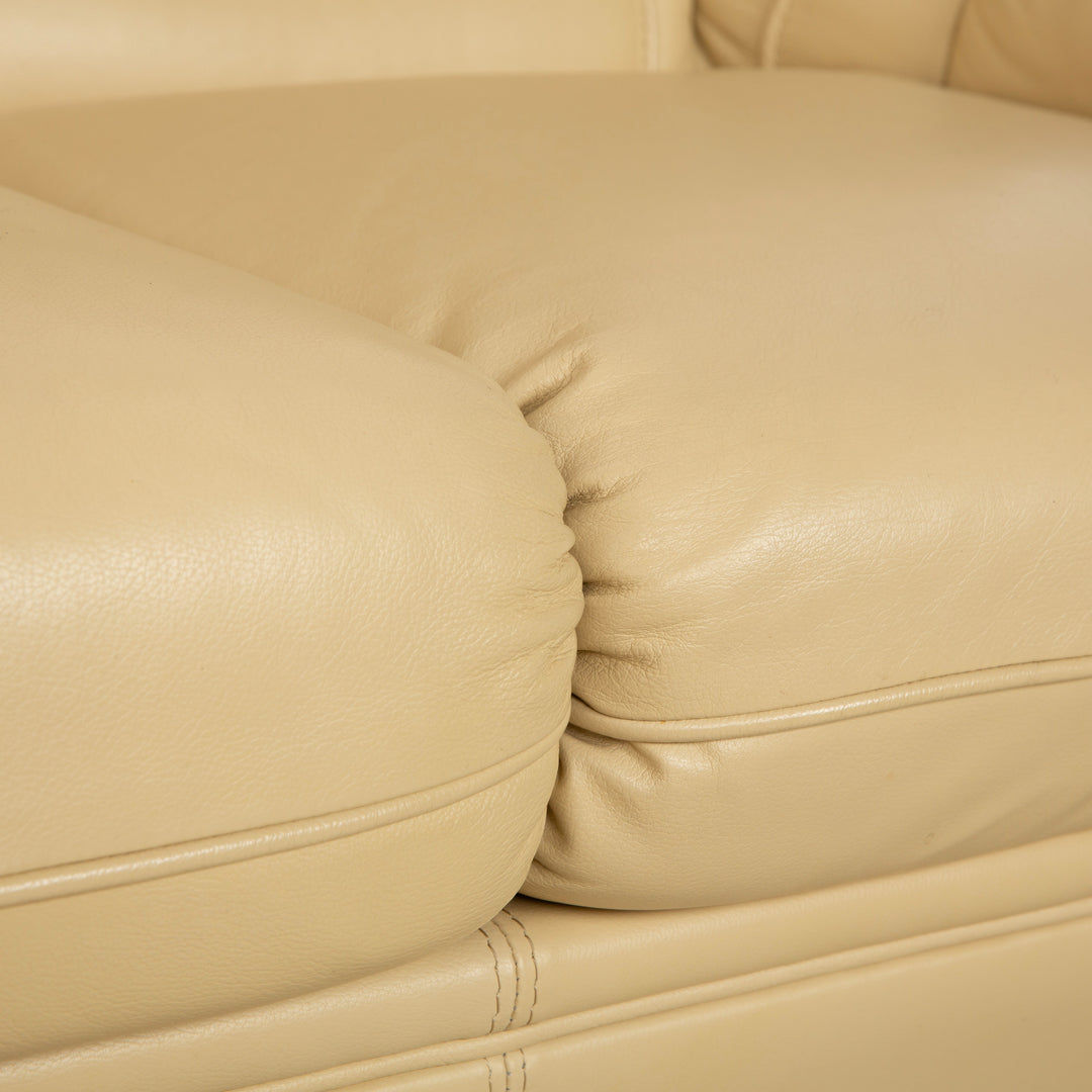 Nieri Leder Holz Dreisitzer Zweisitzer Creme Braun Sofa Couch