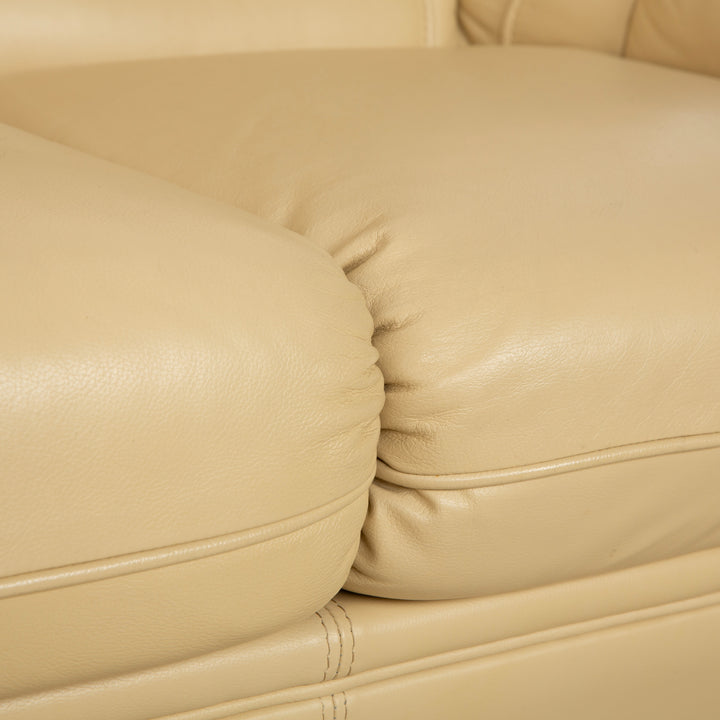 Nieri Leder Holz Dreisitzer Zweisitzer Creme Braun Sofa Couch