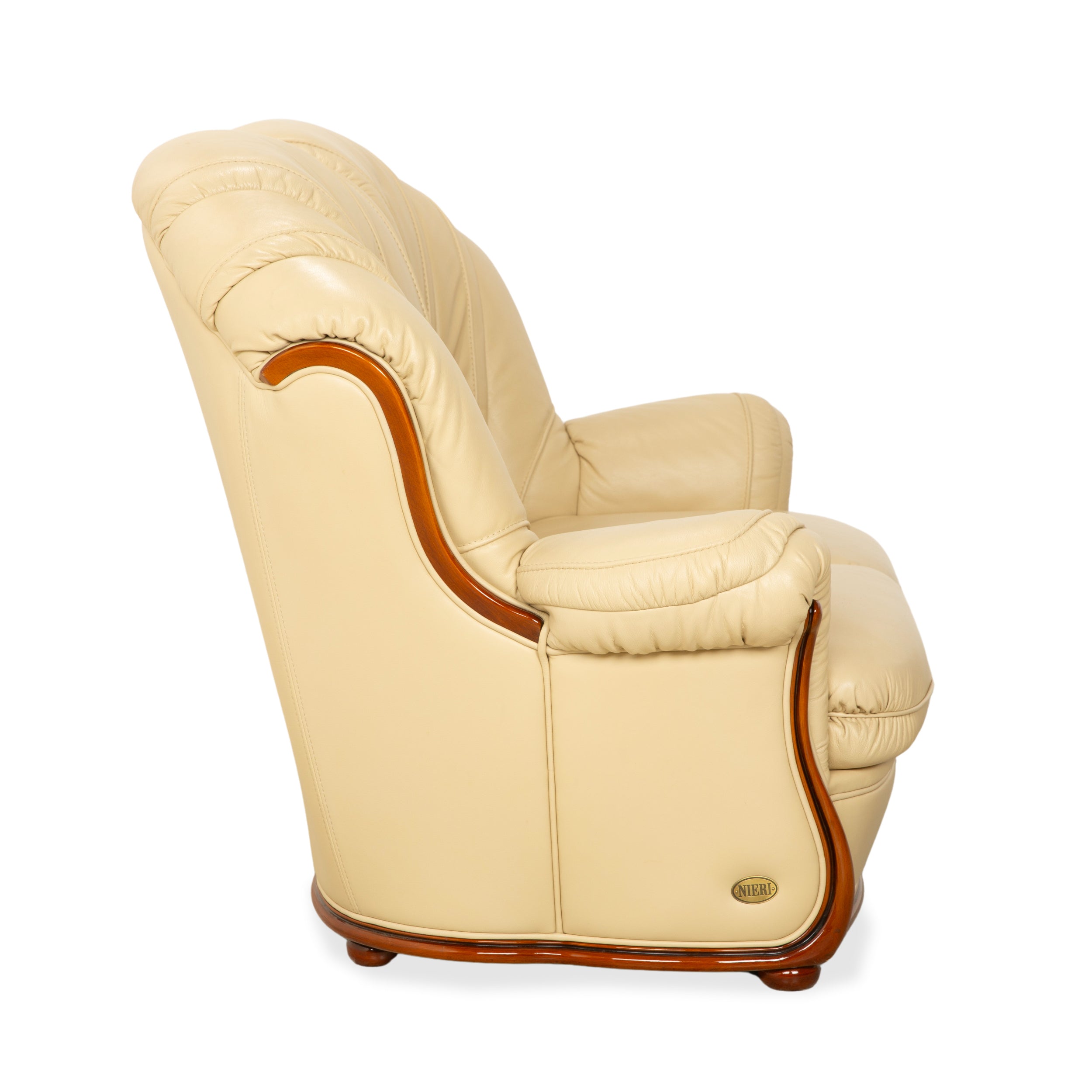 Nieri Leather Wood Three-Seater Two-Seater Cream Brown Sofa Couch