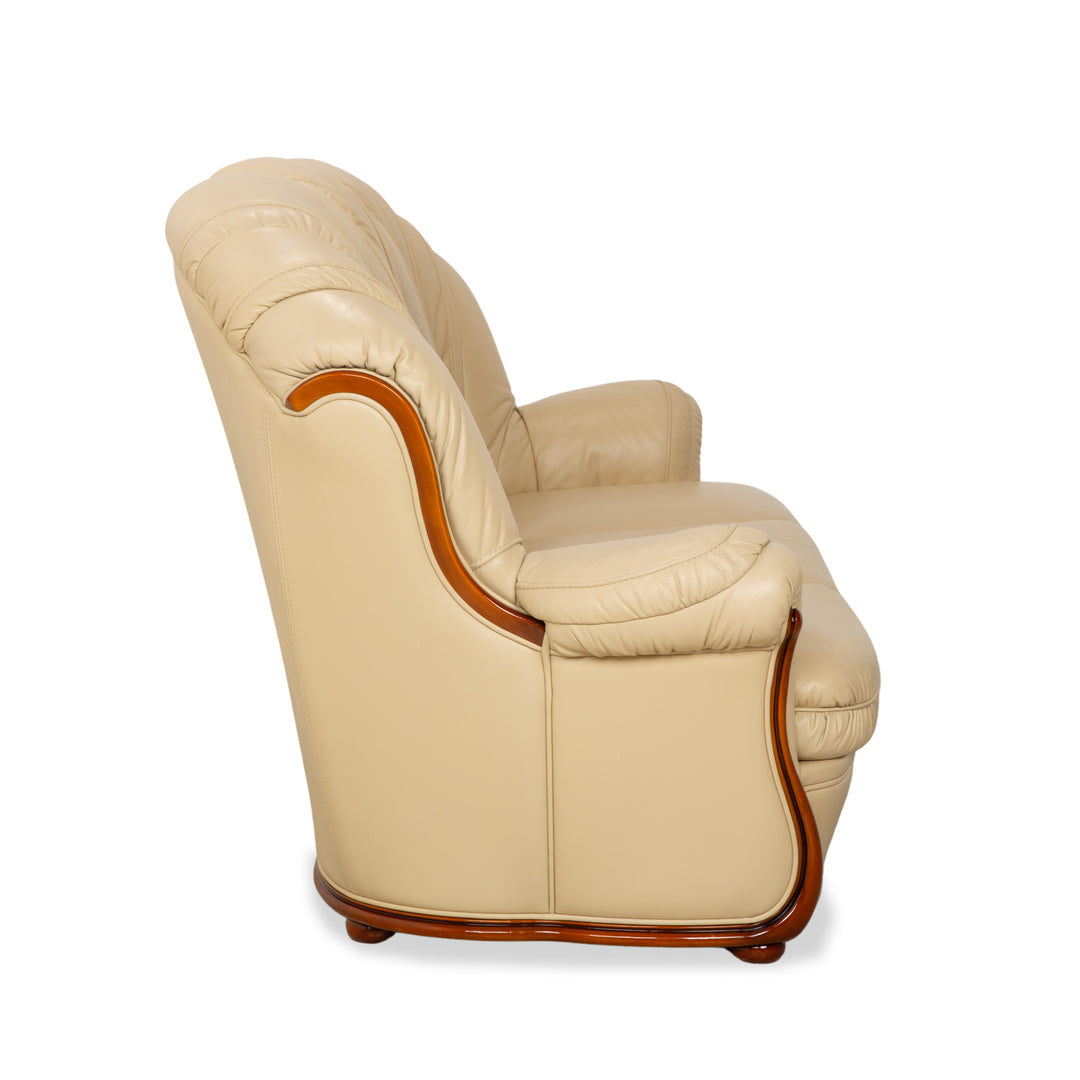Nieri Leder Holz Dreisitzer Zweisitzer Creme Braun Sofa Couch