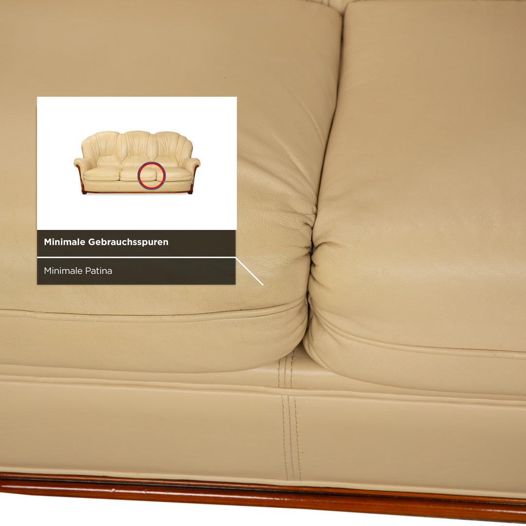 Nieri Leder Holz Dreisitzer Zweisitzer Creme Braun Sofa Couch
