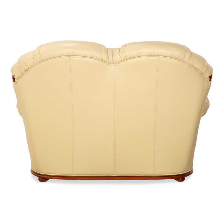 Nieri Leder Holz Dreisitzer Zweisitzer Creme Braun Sofa Couch