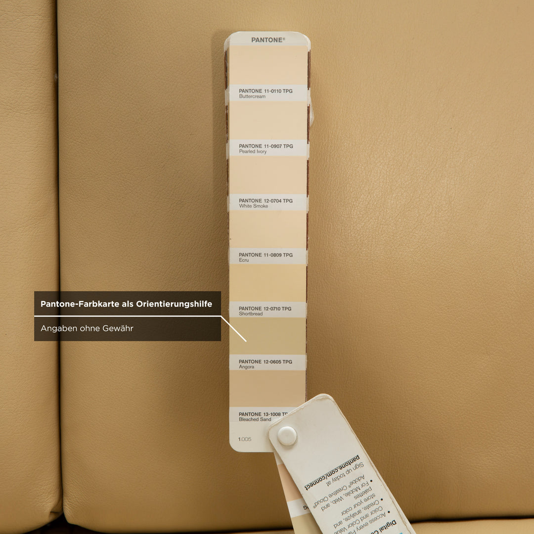 Nieri Leder Holz Dreisitzer Zweisitzer Creme Braun Sofa Couch