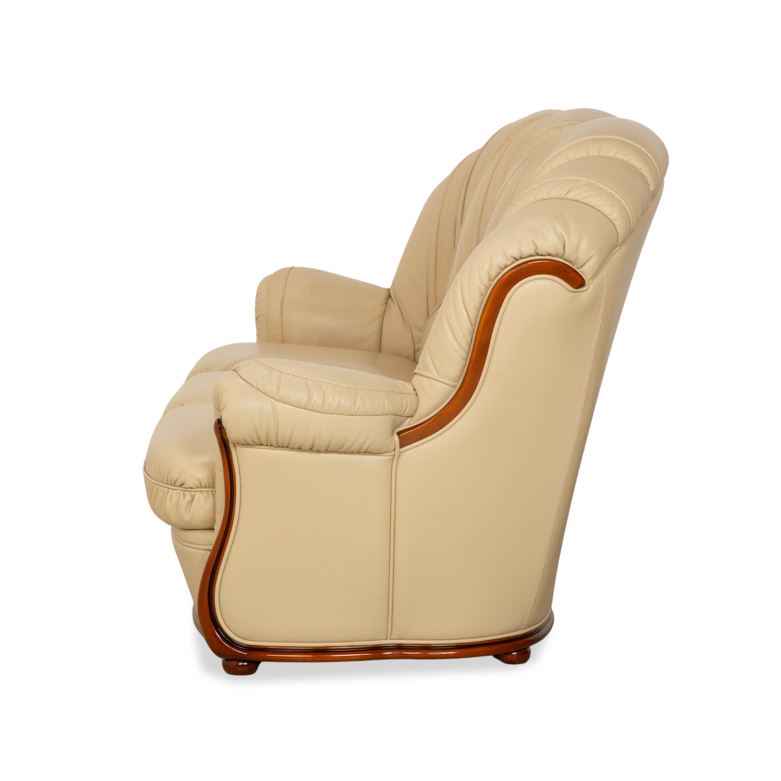 Nieri Leather Wood Three-Seater Two-Seater Cream Brown Sofa Couch