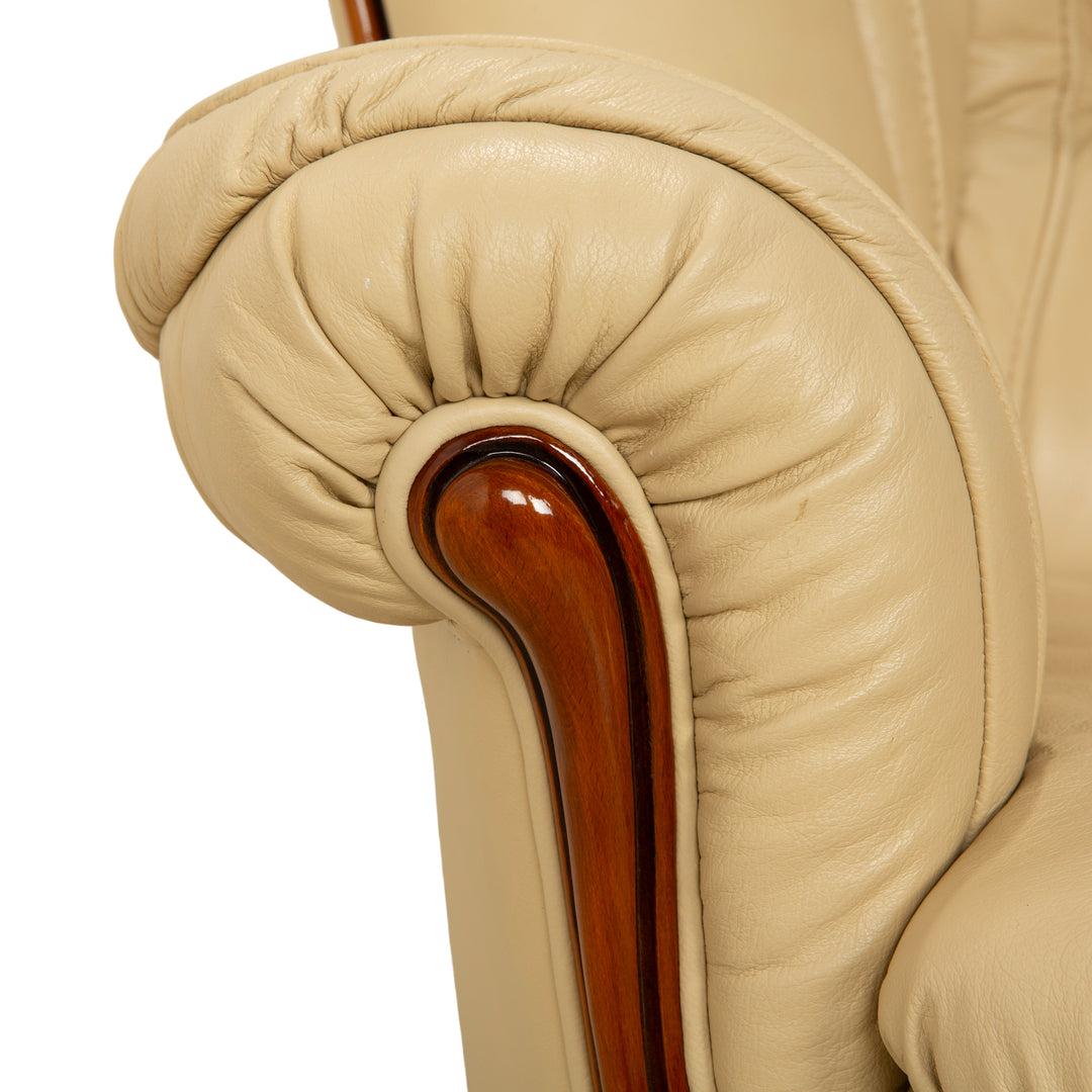 Nieri Leder Holz Dreisitzer Zweisitzer Creme Braun Sofa Couch