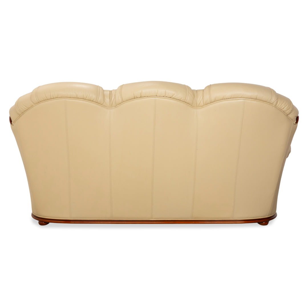 Nieri Leder Holz Dreisitzer Zweisitzer Creme Braun Sofa Couch
