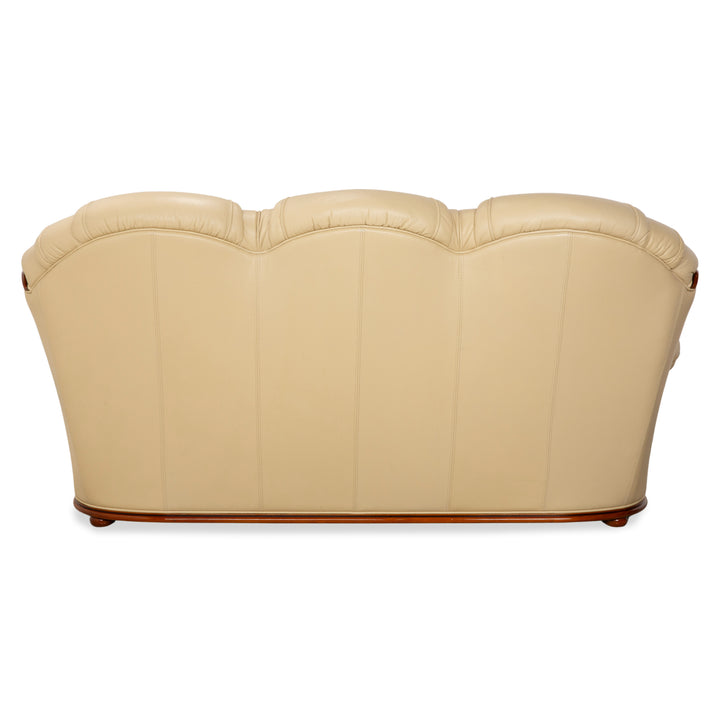 Nieri Leder Holz Dreisitzer Zweisitzer Creme Braun Sofa Couch