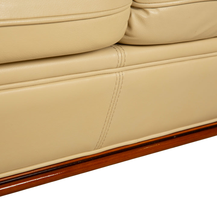 Nieri Leder Holz Dreisitzer Zweisitzer Creme Braun Sofa Couch