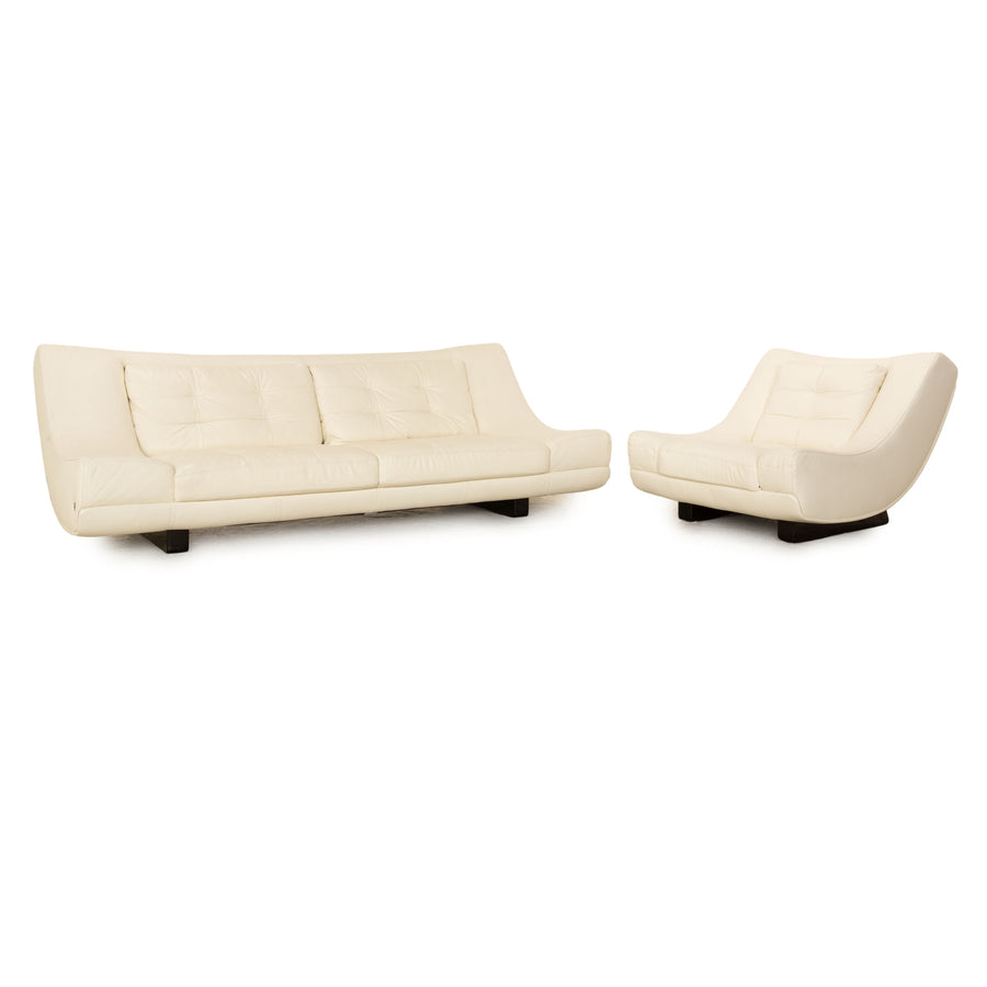 Nieri leather sofa set cream three-seater armchair cream sofa couch