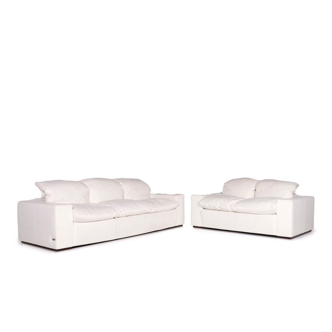 Nieri leather sofa set white 1x three-seater 1x two-seater #10892