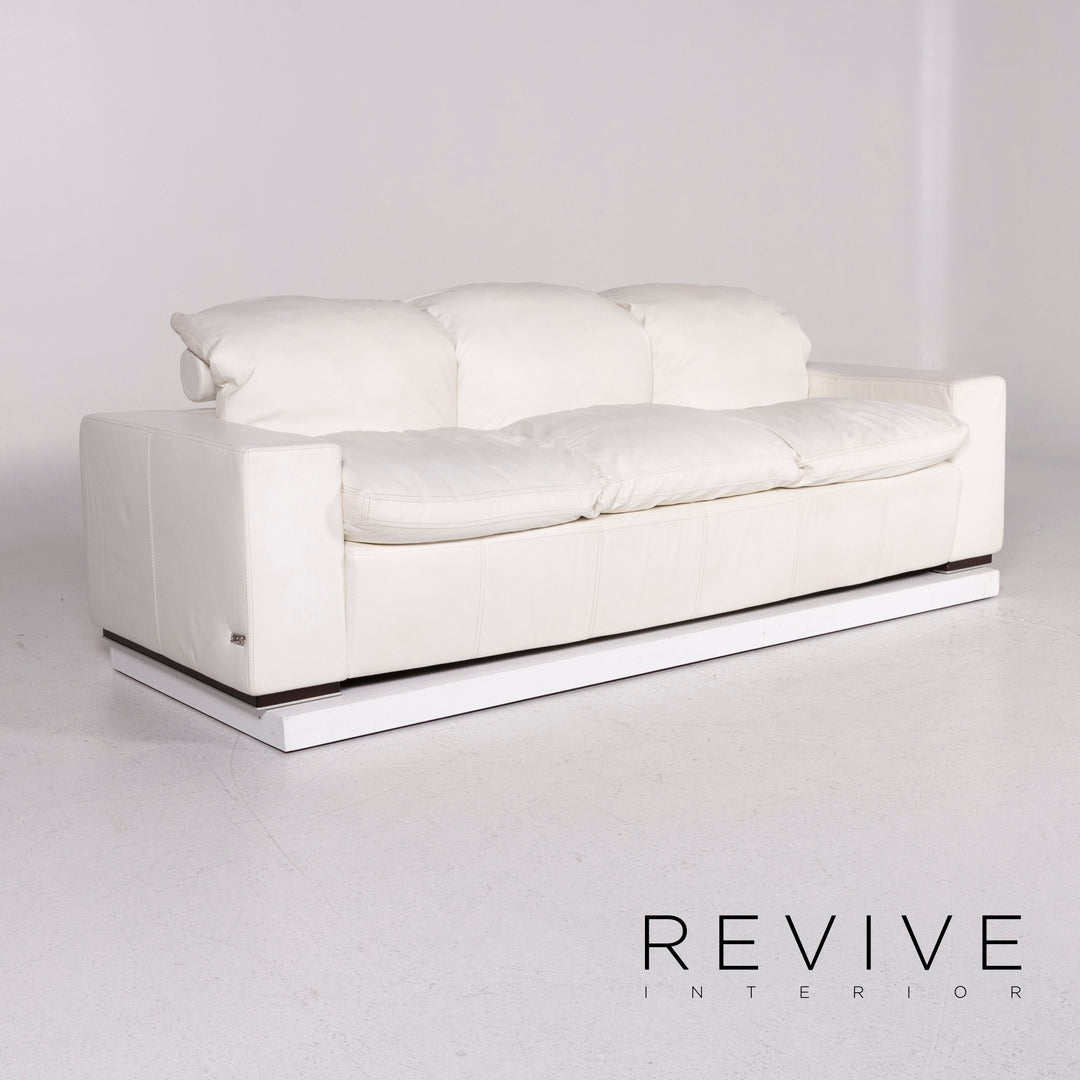Nieri leather sofa set white 1x three-seater 1x two-seater #10892