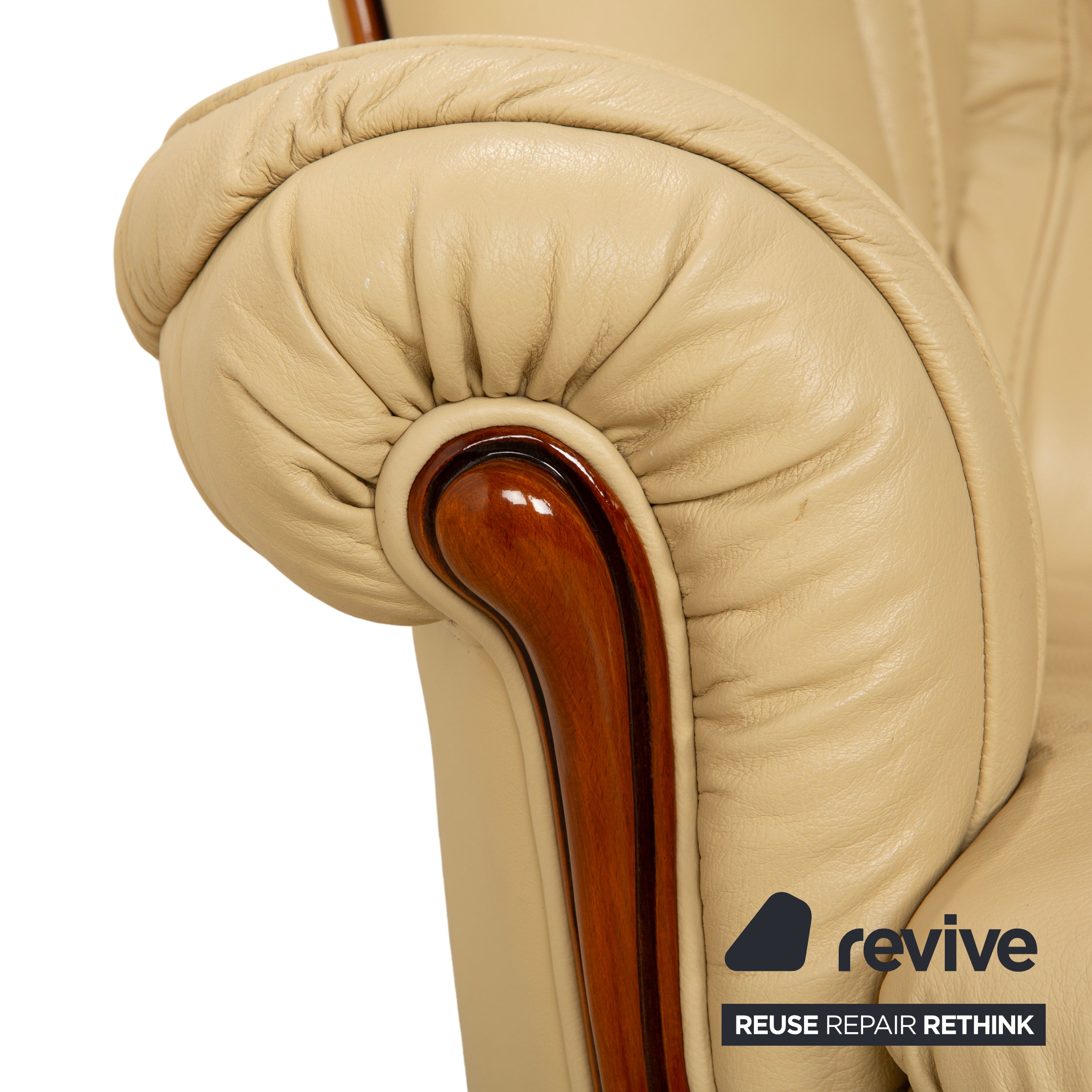 Nieri Leder Holz Zweisitzer Creme Braun Sofa Couch