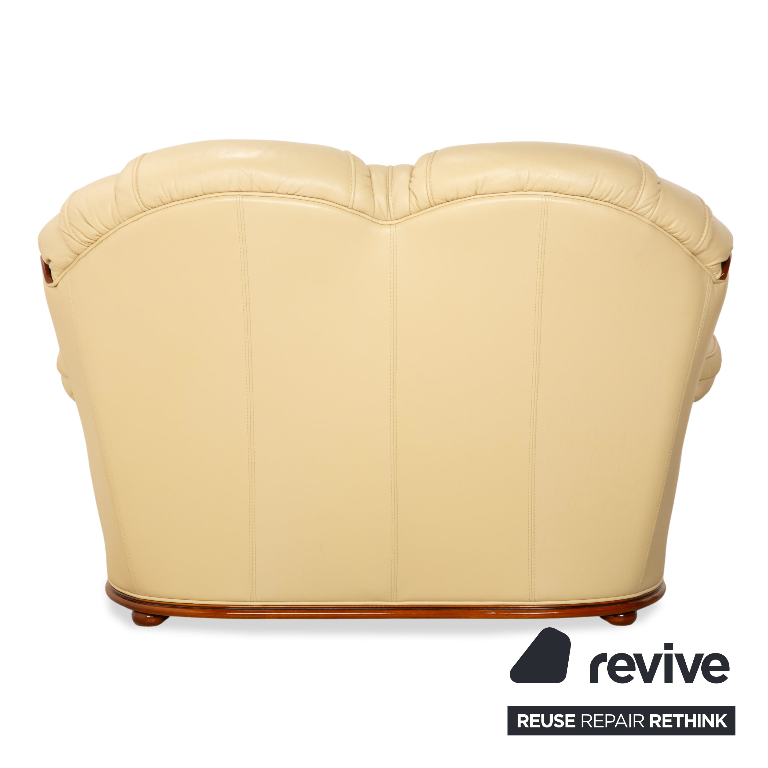 Nieri Leder Holz Zweisitzer Creme Braun Sofa Couch