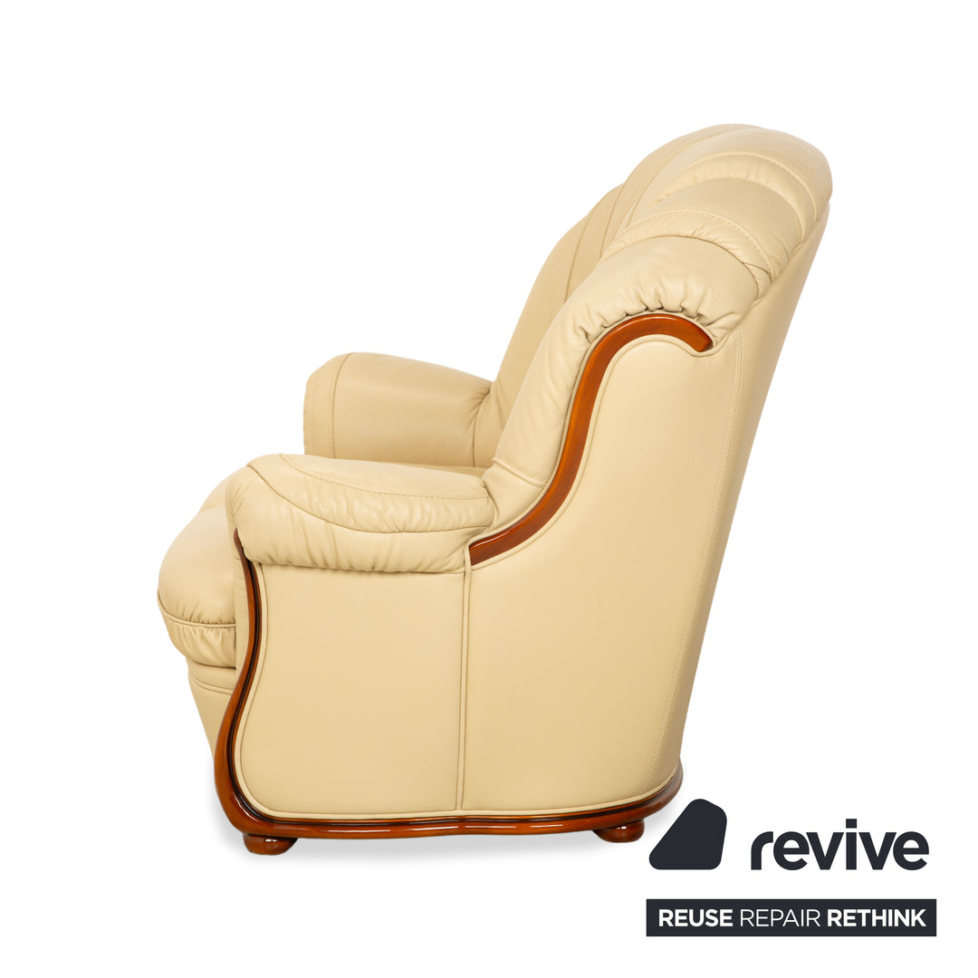 Nieri Leather Wood Two-Seater Cream Brown Sofa Couch