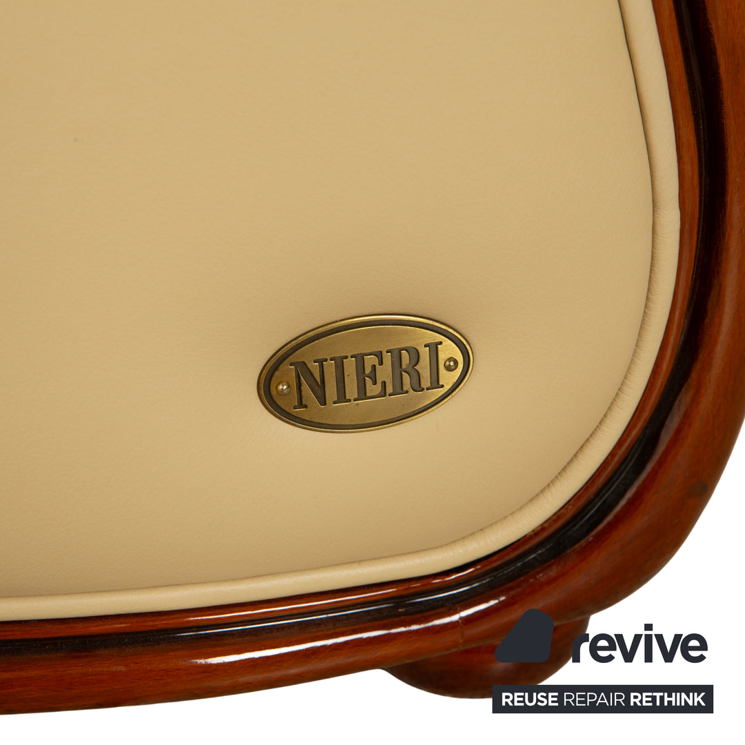 Nieri Leather Wood Two-Seater Cream Brown Sofa Couch