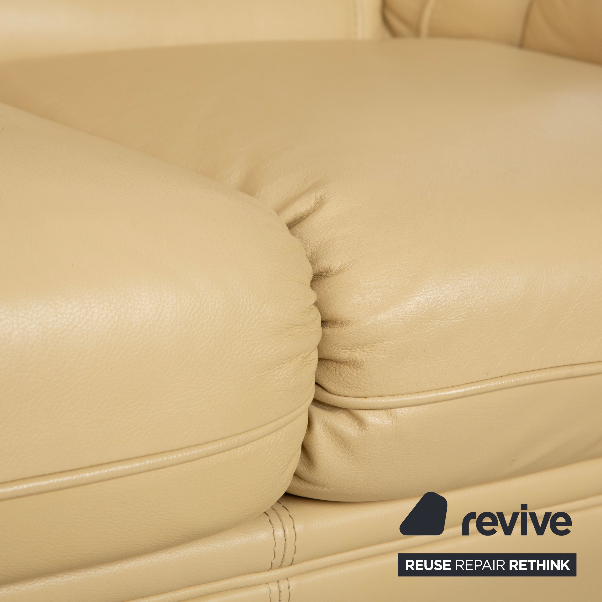 Nieri Leder Holz Zweisitzer Creme Braun Sofa Couch