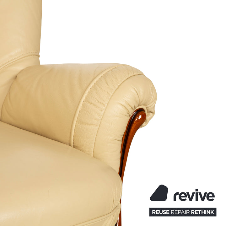 Nieri Leather Wood Two-Seater Cream Brown Sofa Couch