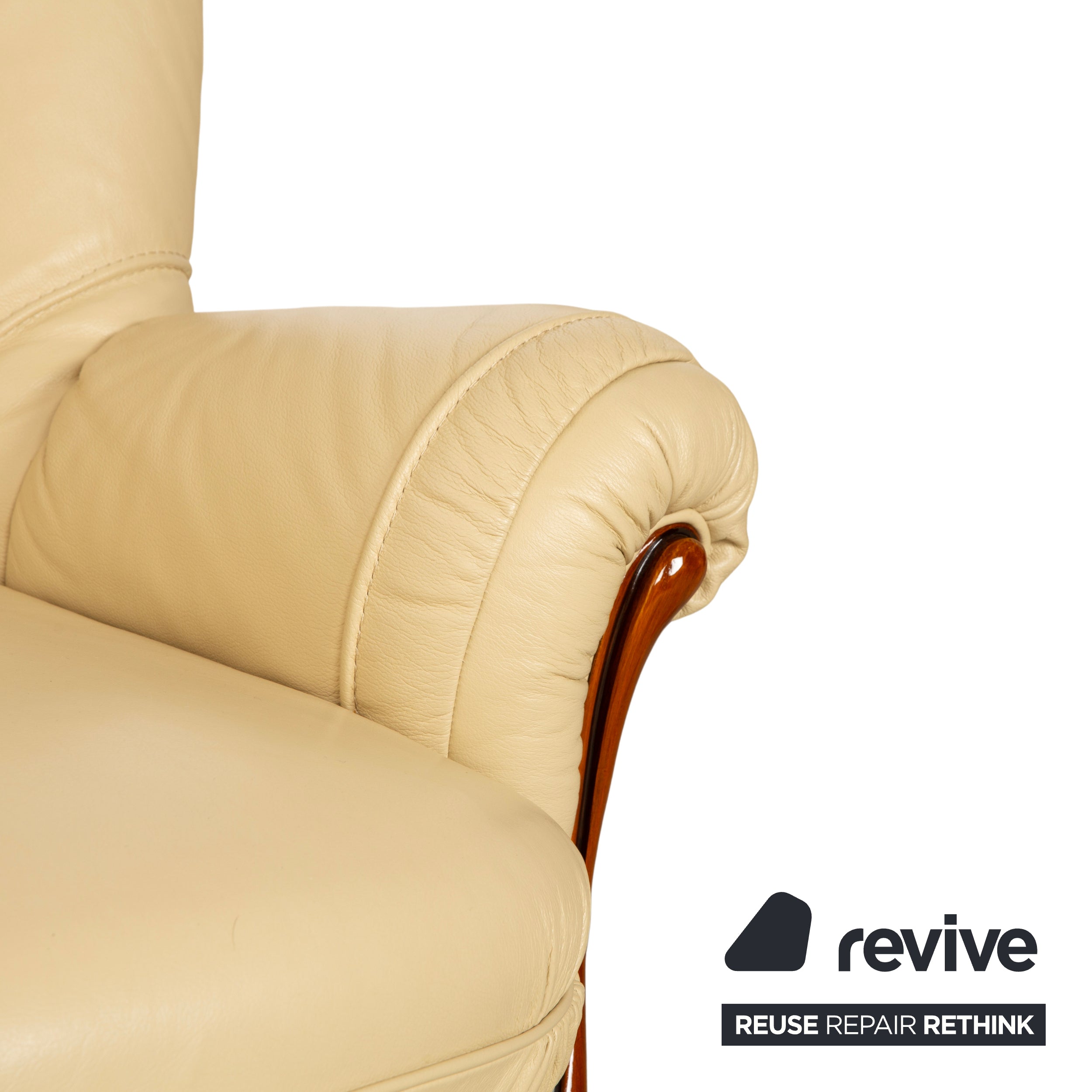 Nieri Leder Holz Zweisitzer Creme Braun Sofa Couch