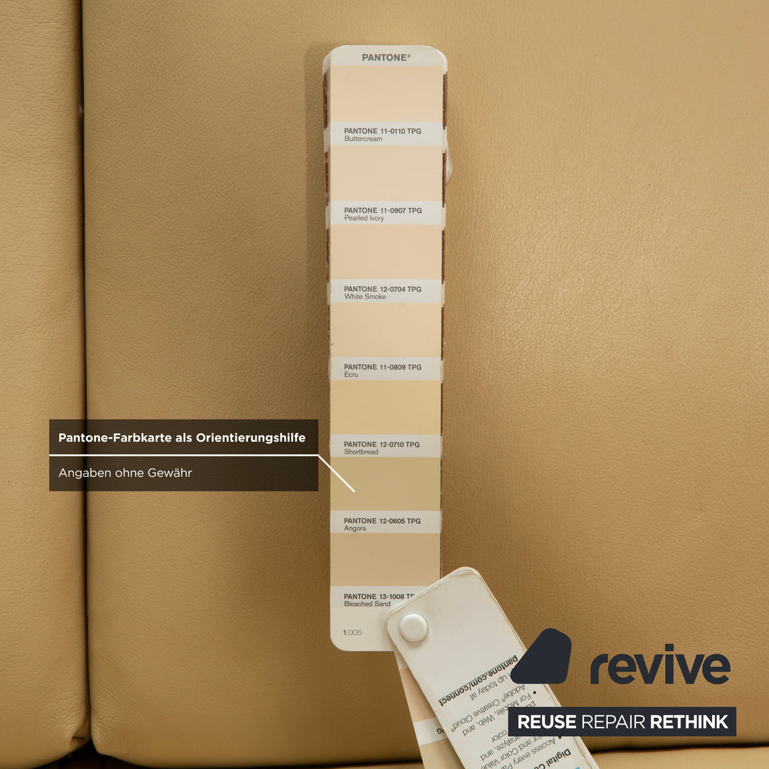 Nieri Leather Wood Two-Seater Cream Brown Sofa Couch