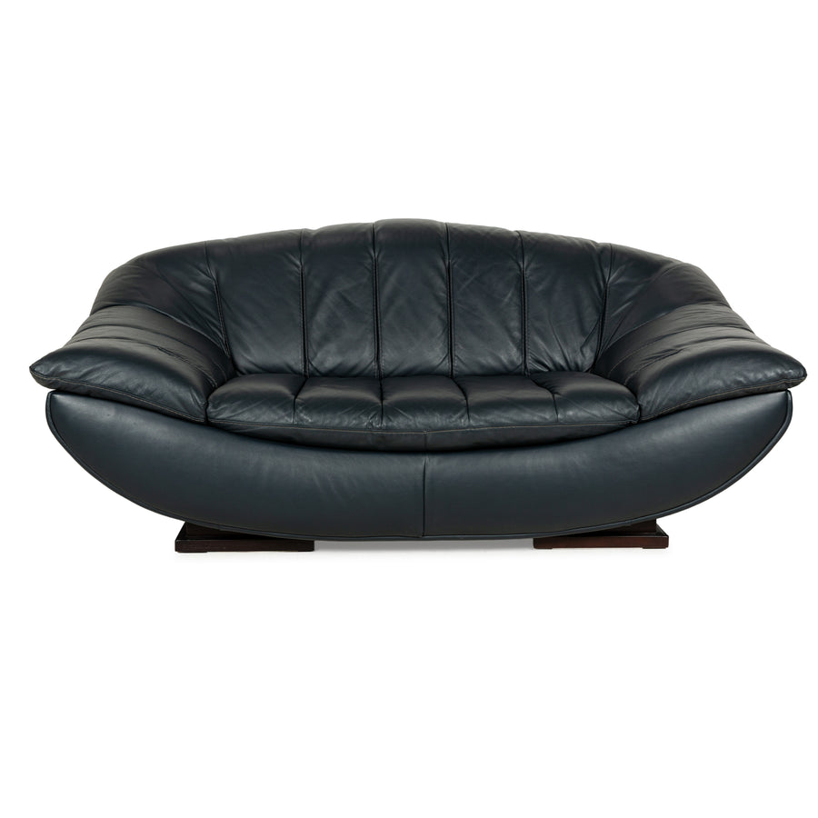 Nieri Leather Two-Seater Dark Blue Sofa Couch