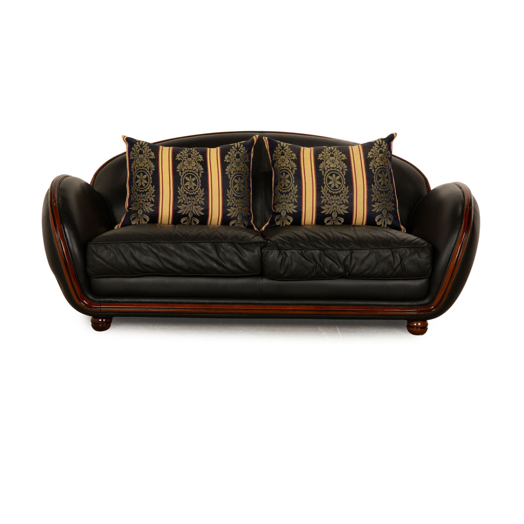 Nieri Leather Two Seater Black Sofa Couch