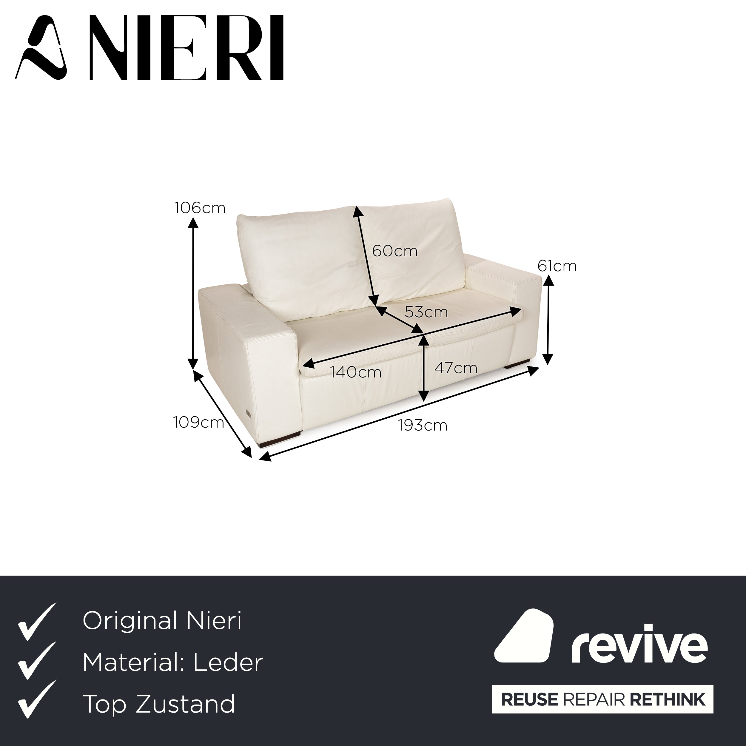 Nieri Leder Zweisitzer Weiß Sofa Couch