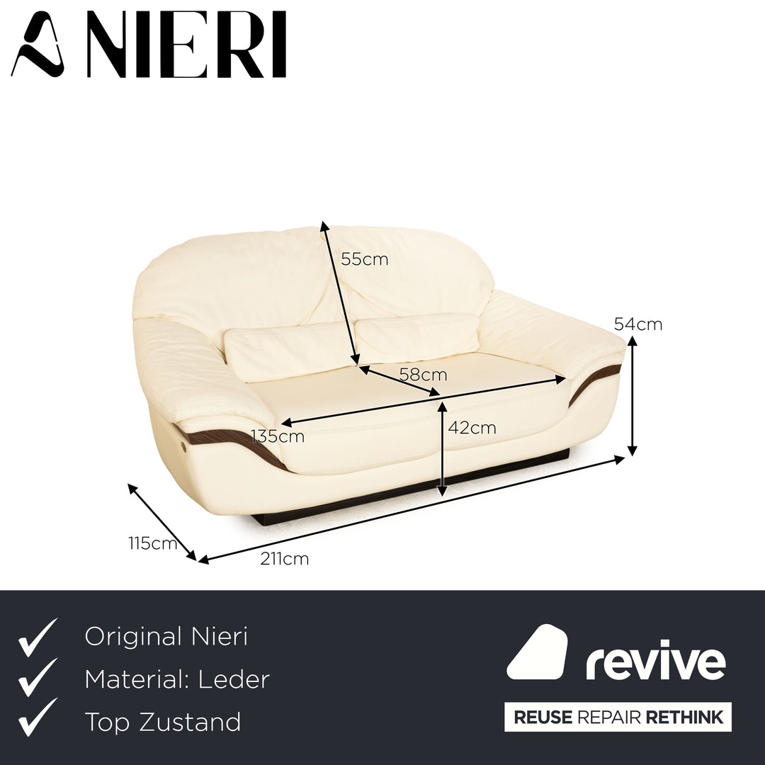 Nieri Monaco Leather Two Seater Cream White Sofa Couch