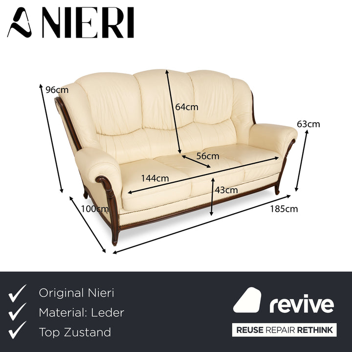 Nieri Palatino Leder Dreisitzer Creme Sofa Couch