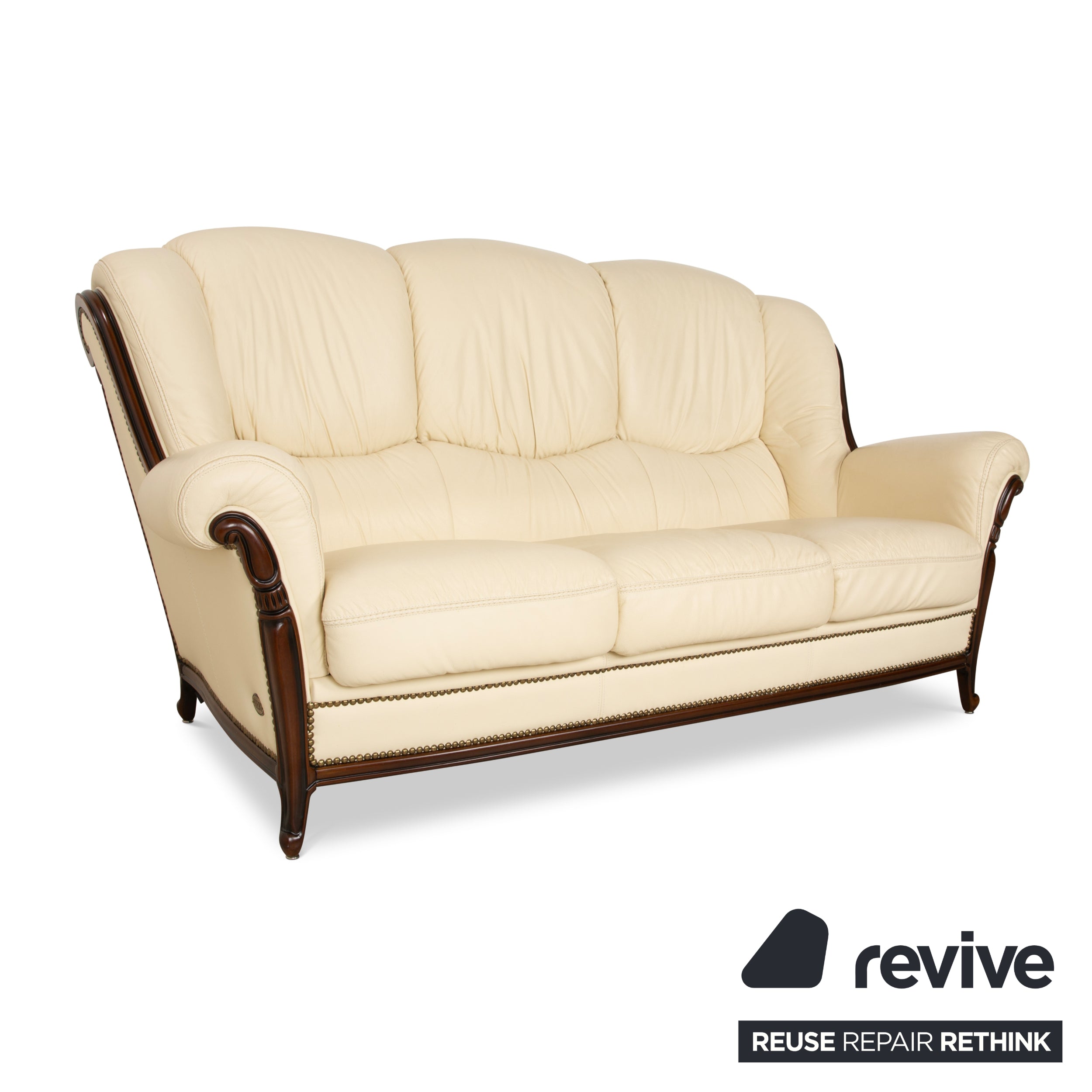 Nieri Palatino Leder Dreisitzer Creme Sofa Couch