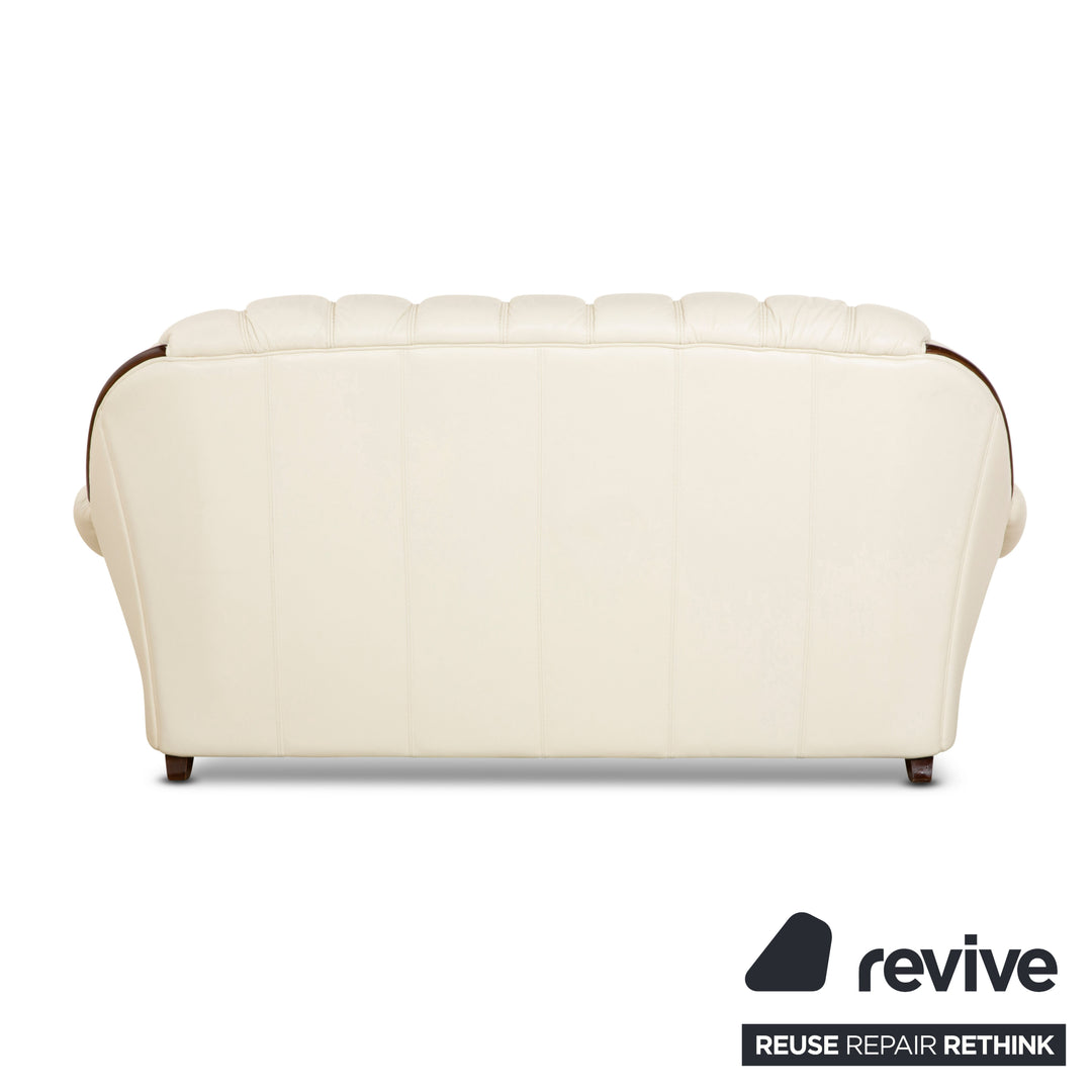 Nieri Pompei Leather Three Seater Cream Sofa Couch