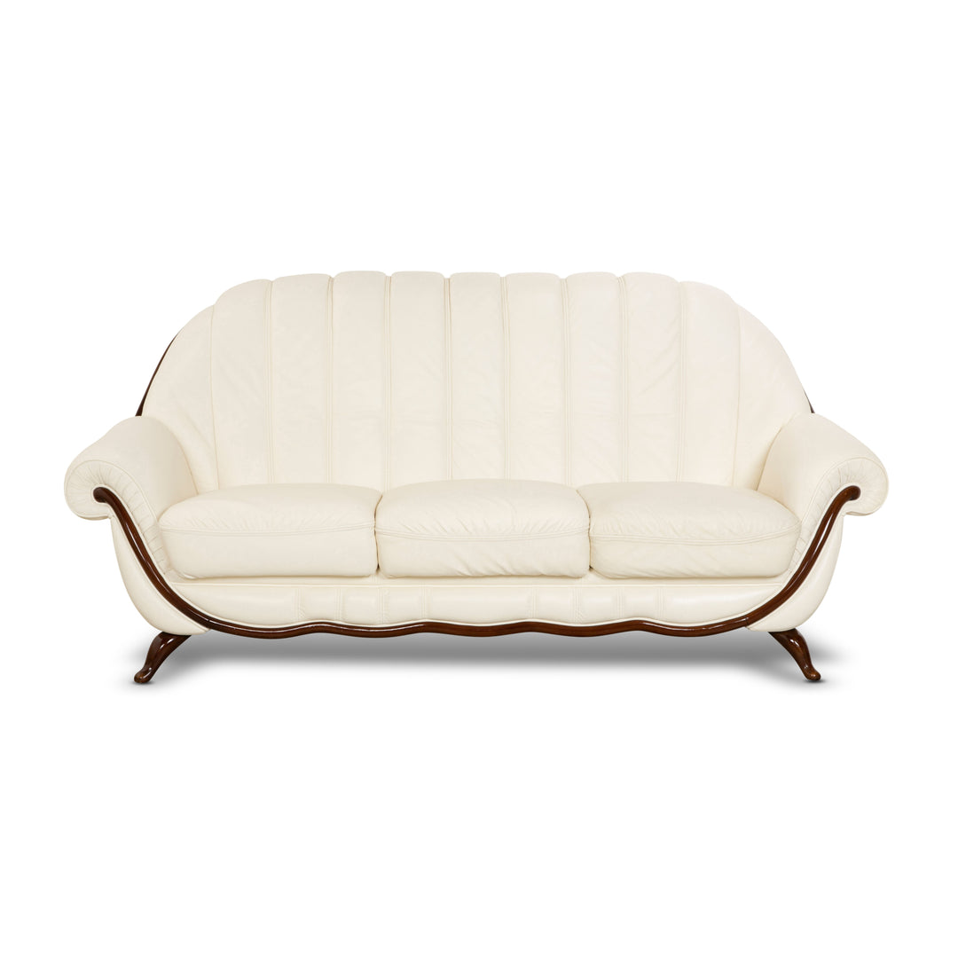 Nieri Pompei Leather Three Seater Cream Sofa Couch